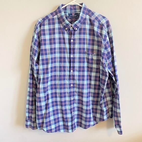 Vineyard Vines Slim Fit Tucker Shirt Mens XXL Blue/White/Pink Plaid Button Down - Picture 1 of 7